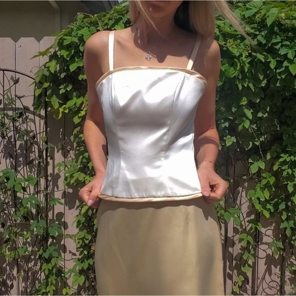 Vintage Watters and Watters Two-Piece White/Yellow 90s/Y2K Bridesmaid Dress Sz 2 - Picture 3 of 13